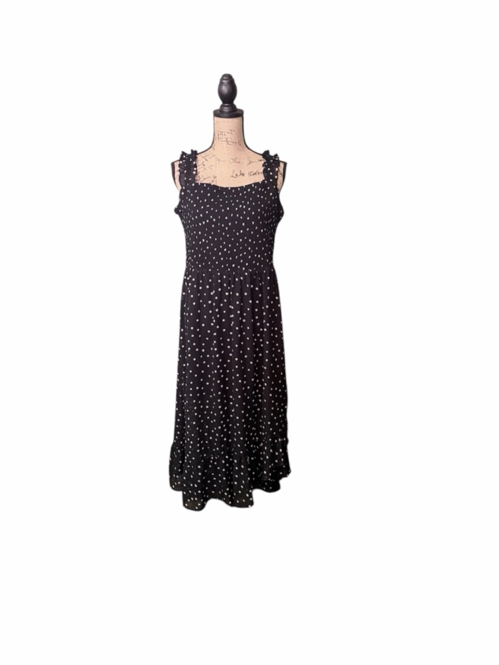 Maurices Black Polka Dot Midi Dress‎ with Ruffle Straps